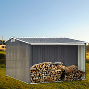 Garden Shed Apex Roof Metal Storage 8X8,10X8 Tool House with Firewood Log Store
