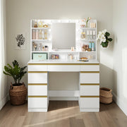 Vanity Table with LED Lighting & Large HD Mirror – White