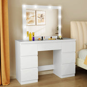 White Dressing Table Wood Makeup Desk with Hollywood LED Mirror 7 Drawer Bedroom