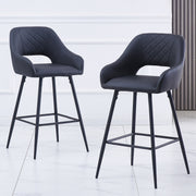 Set of 2 Bar Stools Velvet/PU Metal Legs Breakfast Stools Armrest Padded Chairs