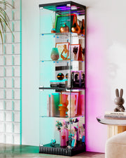 Corner Glass Display Cabinet with RGB Lights & Doors for Collectibles/ Figures