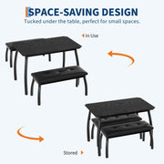 3 Piece Dining Table Set Benches Kitchen Breakfast Studio home Upholstered Black