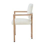 Set of 2 Dining Chairs !SALE! Cream Boucle Armchairs Wood Effect Metal Frame