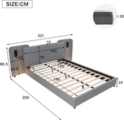 BTM 4ft6 Double Bed !SALE! Grey Upholstered Frame LED USB Charging Headboard