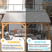 3x3m Wooden Lean-to Hardtop Gazebo Pergola Waterproof Rust-Resistant
