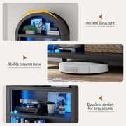 Arched Display Cabinet with LED Lights, 5-Tier Bookcase with Human Body Sensor