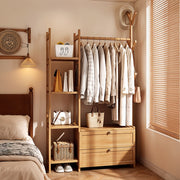 Heavy Duty Wooden Hanging Clothes Garment Rail Corner Open Wardrobe Storage Rack