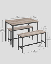 Greige 3 Pcs Dining Table Set Modern Basic Design Table & Benches