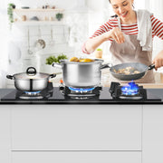 OYAJIA 77cm Black 5 Burner Gas On Glass Hob With Cast Iron Pan Stands