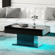 High Gloss LED Coffee Table Cocktail Center Table Modern Living Room Rectangle