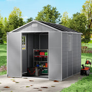 Grey Plastic Outdoor Storage Shed 8x8 FT with Double Windows for Tool Bike Store