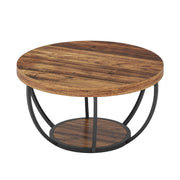 Round Coffee Table, Industrial 2-Tier Circle Coffee Table with Storage Shelves