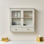 Pale Taupe Reeded Glass Wall Cabinet with Drawers shelves shelving storage
