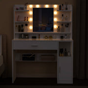Dressing Table With 8 Shelves LED Mirror Set Makeup Desk Vanity Table Bedroom