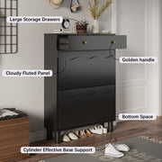 Modern Freestanding Shoe Cabinet Organizer with 2 Flip & 1 Pull-Out Drawers New