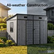 4x8ft Plastic Garden Shed Outdoor Tool Storage House with Floor & Lockable Doors