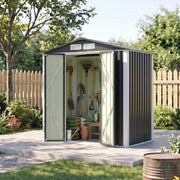 6X4FT Metal Garden Shed Apex Roof Outdoor Tool Storage House with Lockable Doors