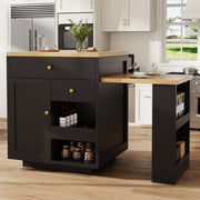Extendable Kitchen Island Bar Table Wine Rack & Storage Drawers MDF - Black