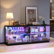 LED TV Unit Cabinet RGB Lights Glass Doors USB-C Power Sockets Modern Stand