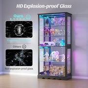 Display Cabinet with Glass Doors, Tall Curio Cabinet with LED Lights for Figures