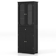 160cm Freestanding Linen Tall Bathroom Storage Cabinet 2 Glass Doors