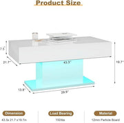 LED Coffee Table High Gloss Rectangle Center Table Modern Living Room Furniture