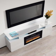 70inch White TV Stand Unit Cabinet with Electric Fireplace & 12 Colour LED Light