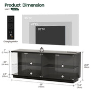 LED TV Unit Cabinet RGB Lights Glass Doors USB-C Power Sockets Modern Stand