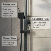 Thermostatic Mixer Shower Bathroom Square Rainfall Dual Head Handset Mat Black