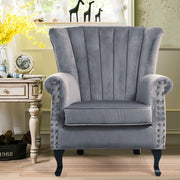 Velvet Accent Chair Scallop Armchair Oyster Back Lounge Tub Chair With Wood Legs