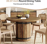 39.37-Inch Round Dining Table Farmhouse Wooden Kitchen Dinner Table for 4 People