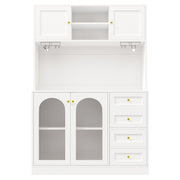 LED Kitchen Cupboard Tall Kitchen Cabinet w/ Glass Doors, Pantry Cupboard White