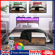Double Size Bed Frame Metal Bed Platform LED Lights Headboard & 4 Storage Drawer