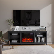 Black 70inch TV Stand Unit Cabinet with Electric Fireplace & 12 Colour LED Light