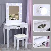 Dressing Table With LED Lights Mirror Stool Set Makeup Desk Vanity Table Bedroom