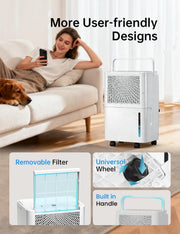 PHILODECO 10L/Day Dehumidifier for Bedroom with Automatic Humidity Sensor