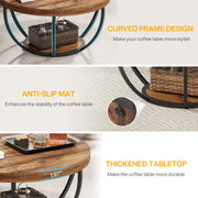 Round Coffee Table, Industrial 2-Tier Circle Coffee Table with Storage Shelves
