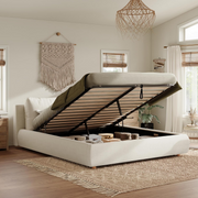 4ft6 Double Bed Frame Ottoman Hydraulic Storage Cushion Headboard White Upholste
