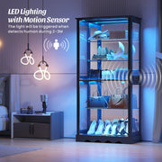 Display Cabinet with Glass Doors, Tall Curio Cabinet with LED Lights for Figures