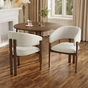2 Cream Dining Chairs !SALE! Linen Upholstered Armchairs Walnut Effect Legs