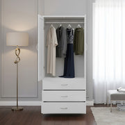 Tall Wooden 2 Door Wardrobe with 3 Drawers Bedroom Storage Furniture