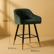 Zurich Modern Velvet Padded Bar Stool Chair with Black Metal Legs