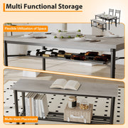 4-Piece Grey Dining Set for 4, Rectangular Table, 2 Chairs & Bench W/ Wine Rack