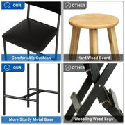 Set of 4 Black Faux Leather Bar Stools High Back Kitchen Breakfast Counter Chair