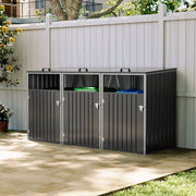 LARGE Triple Wheelie Bin Storage Metal Store Cover Garden Rubbish Dustbin 3 Shed
