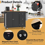 Kitchen Storage Trolley Cart Rolling Island Shelves Cupboard-Black