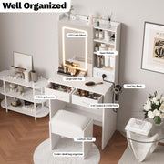 Dressing Table with LED Lights Mirror 2 Drawers Vanity Makeup Desk with Stool