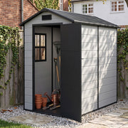 8x6 6x6 5x3 Plastic Garden Shed with Floor Window Lockable Door Wood Grain Grey