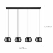 EGLO Hortunas 4 Light LED Pendant Black Steel Smoked Glass Dimmable 2760lm