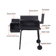Large Charcoal Barrel BBQ Grill Garden Barbecue Patio Smoker Portable Wheels